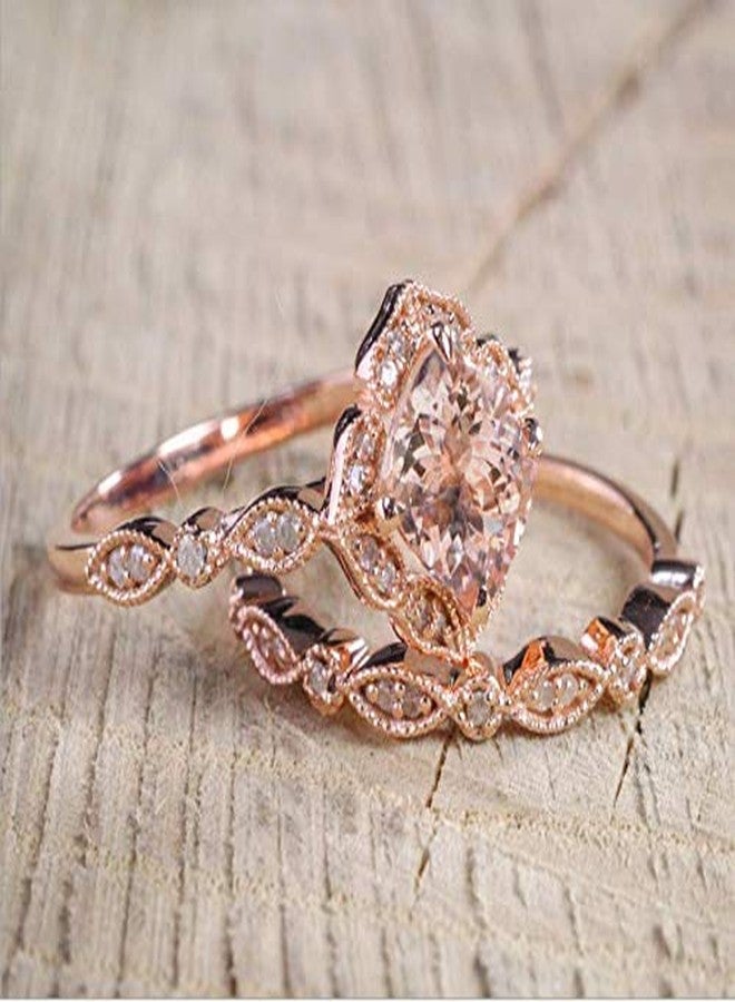 MAIHAO 18K Solid Rose Gold Morganite Pink Gemstone Ring Set Women Wedding Bridal Set Women Jewelry Size 6-10 (US Code 9) - Image 3